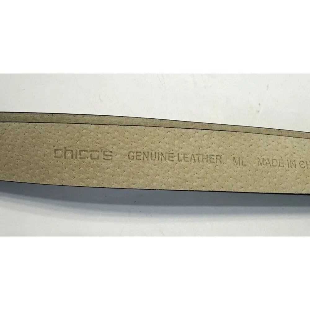 Chico's Black Leather Adjustable Belt Silver Hook Buckle Size M/L Retro Y2K